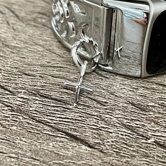 Silver Metal Band Fitbit Charge 5 Bracelet Slim Cross Charm Jewelry Wristband - Picture 5 of 8